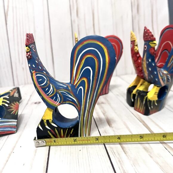 Set of 6 Vintage Hand Painted Rustic Folk Art Rooster Napkin Ring Holders - Picture 15 of 15